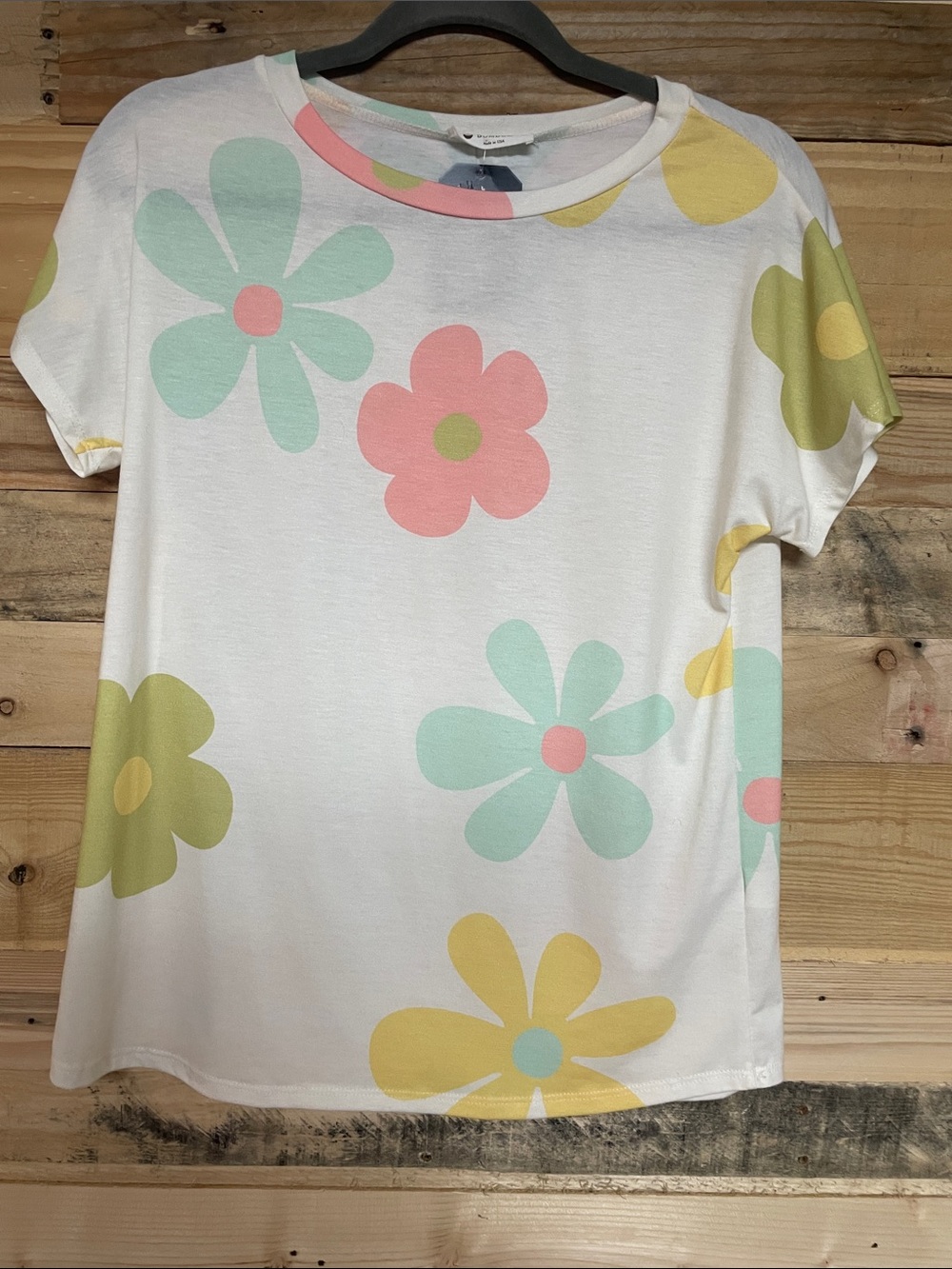 Bombom size Small Green, Pink, Yellow, Lime Color Floral Graphic Soft T-Shirt